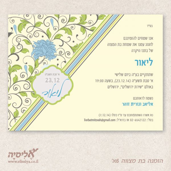 הזמנה לבת מצוה מס' 6א
