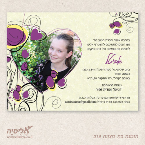 הזמנה בת מצווה מס' 19ב