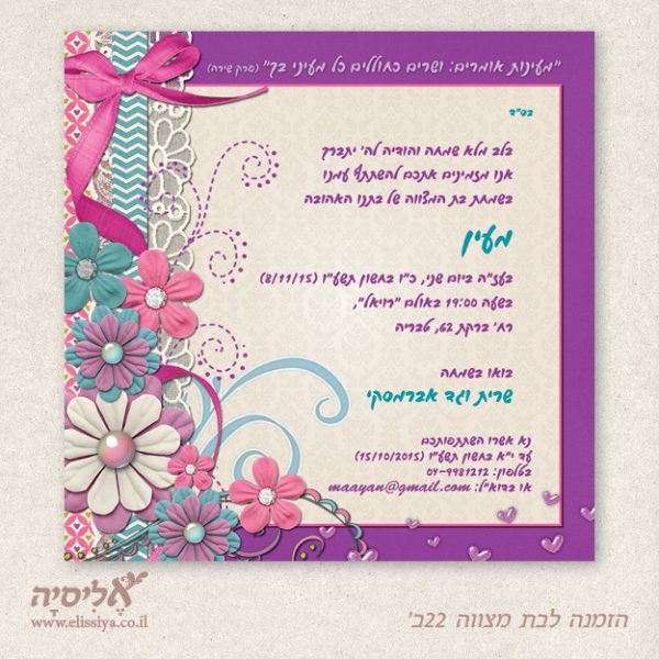 dugma_batmitzvah22b הזמנה בתת מצווה מס' 22ב
